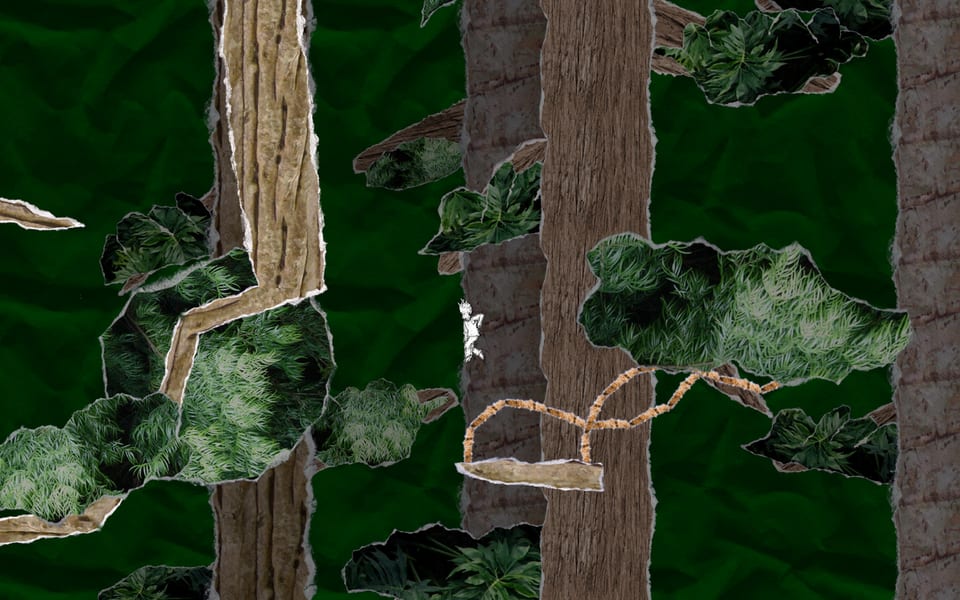 Gameplay screenshot from And Yet It Moves: flying over a swing.