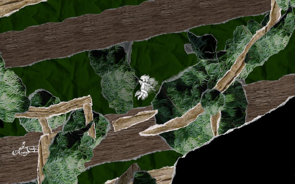 Gameplay screenshot from And Yet It Moves: tilted forest.