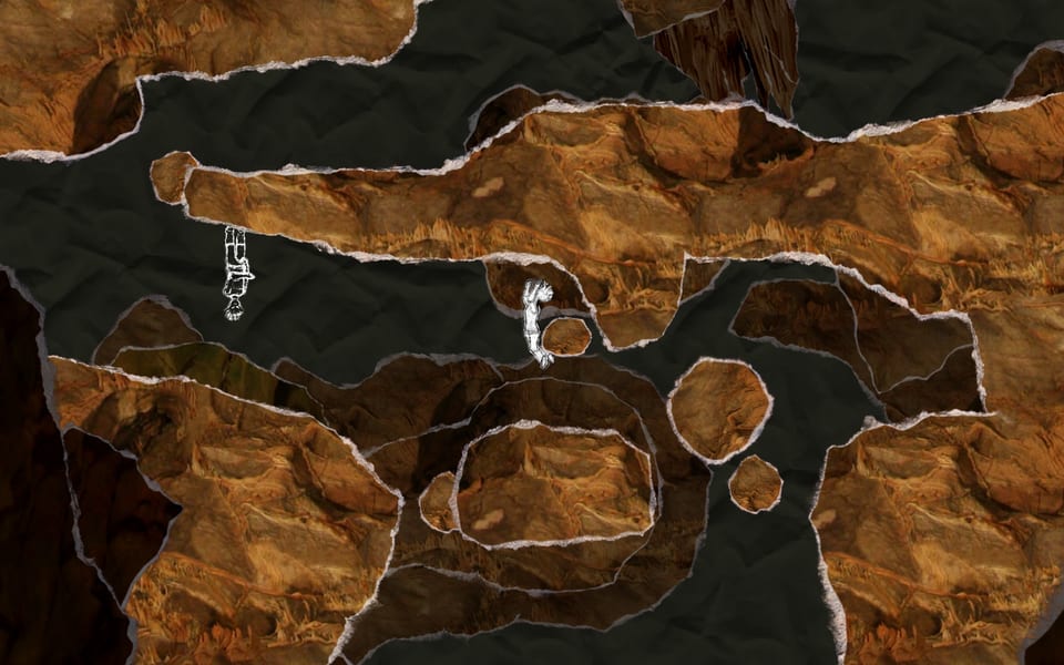 Gameplay screenshot from And Yet It Moves: jumping with stones.
