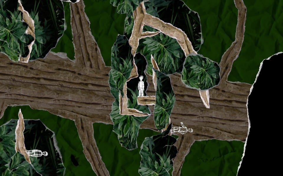 Gameplay screenshot from And Yet It Moves: tree labyrinth.