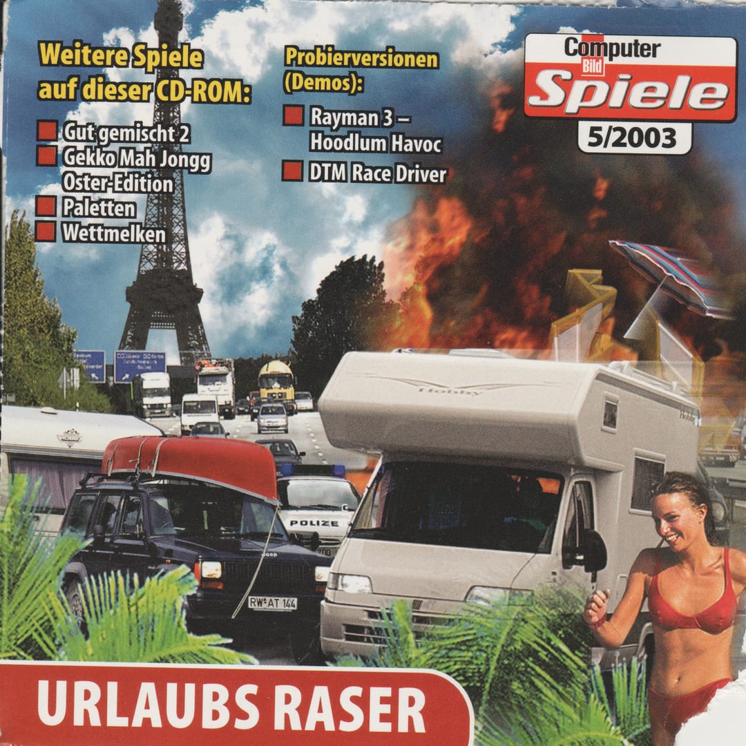 Computer Bild Spiele 5/2003 cover-disc front featuring Urlaubs Raser.